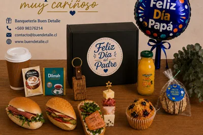 Box Día del Padre con café, mini sándwiches gourmet, galletas y jugo por Buen Detalle Santiago