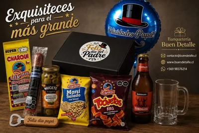 Box Día del Padre con cerveza, salame, charqui, maní y aceitunas por Buen Detalle Santiago